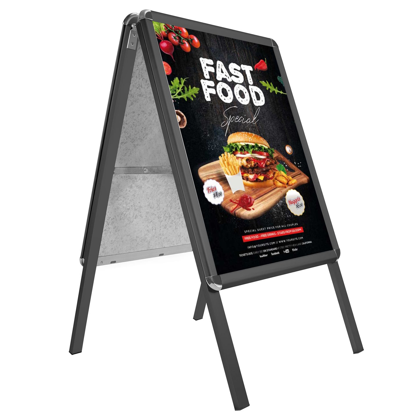 A0 Black Classic Round-Cornered Sidewalk Sign - 32MM Profile