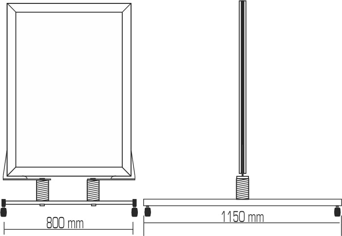 Posterschaukel, schwarz, A1 – Metallbein mit Rollen – 35 mm Profil