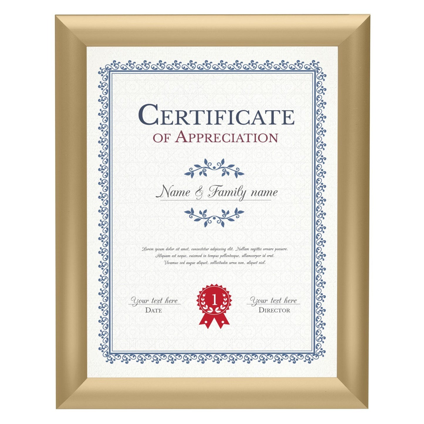 21.59 x 27.94 cm Gold Certificate Frame 25MM SnapeZo®