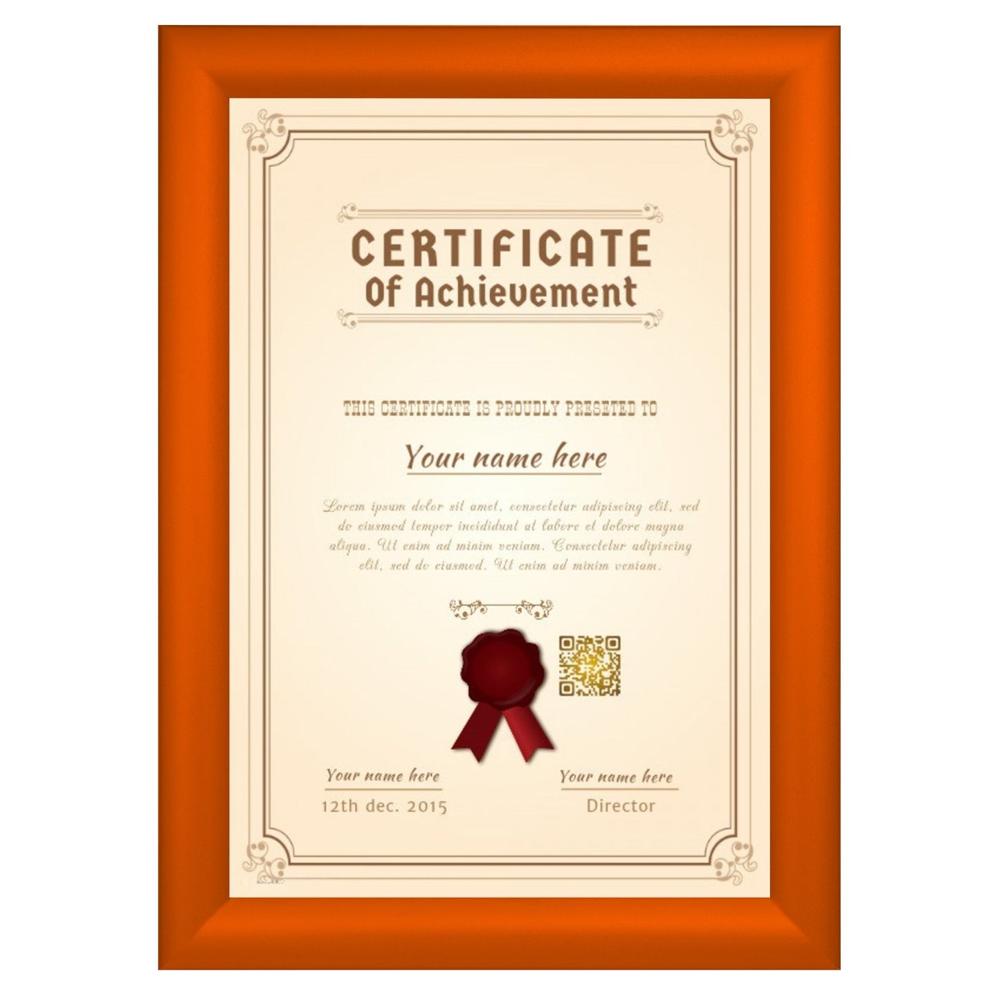 21.59 x 27.94 cm Orange Certificate Frame 30MM SnapeZo®